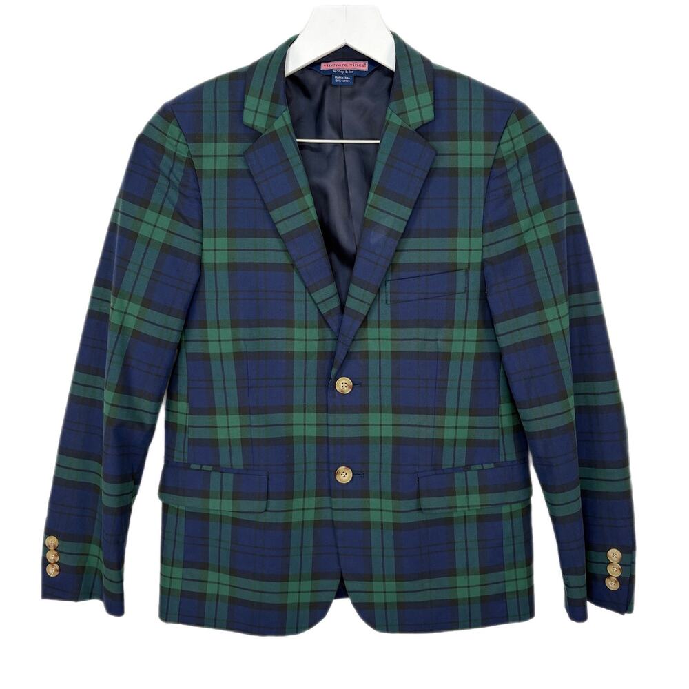 Vineyard Vines Blue Green Plaid Blazer Jacket - Boys Size 12